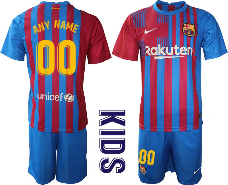Youth 2021-2022 Club Barcelona home blue customized Nike Soccer Jersey->customized soccer jersey->Custom Jersey